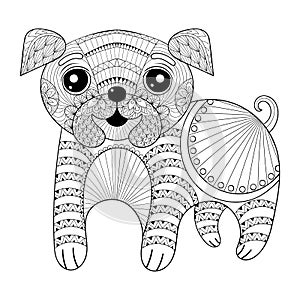 Zentangle Hand drawing Dog for antistress coloring pages, post c