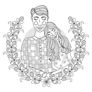 Zentangle Hand drawn lovely Couple for adult antistress coloring