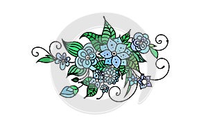 Zentangle inspired floral coloring book ornament with flowers and leaves