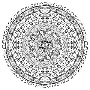 Zentangle inspired oriental mandala coloring page. Coloring book illustration for stress relief and relaxation.