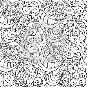 Zentangle inspired textile pattern with waves and curles. Colorful hippie style seamless texture with oriental boho chic