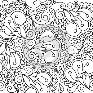 Zentangle inspired textile pattern with waves and curles. Colorful hippie style seamless texture with oriental boho chic motives