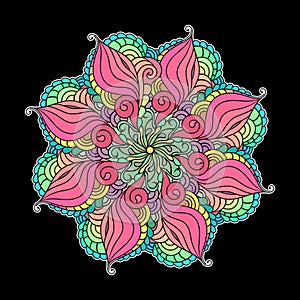 Zentangle mandala colorful illustration. Zendoodle tribal tattoo sketch