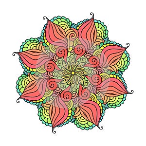 Zentangle mandala colorful illustration. Zendoodle tribal tattoo sketch