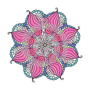 Zentangle mandala colorful illustration. Zendoodle tribal tattoo sketch