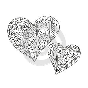 Zentangle mandala heart black and white vector dedicated to Valentines day