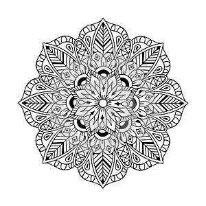 Zentangle Mandala in monochrome doodle style. Hand drawn vector