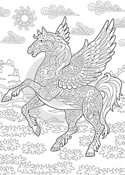 Zentangle pegasus horse