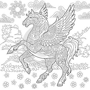 Zentangle pegasus horse