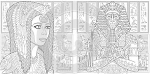 Zentangle pharaoh and Cleopatra queen