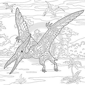 Zentangle pterodactyl dinosaur