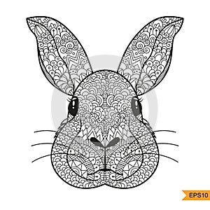 Zentangle Rabbit head for for adult antistress coloring page