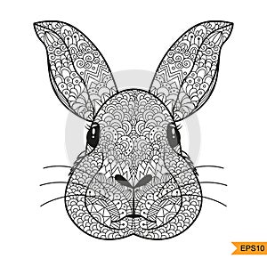 Zentangle Rabbit head for for adult antistress coloring page photo