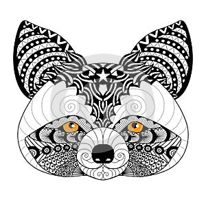 Zentangle raccoon for coloring page for adult,tattoo, logo, shirt design and other decorations