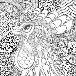 Zentangle Rooster vector illustration. Symbol 2017 New Year. Han