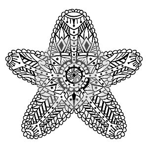Zentangle starfish on white background