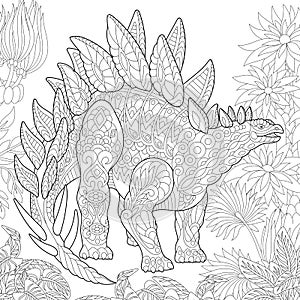 Zentangle stegosaurus dinosaur