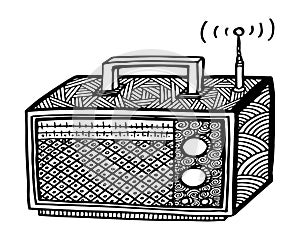 zentangle style retro radio streo illustration, hand drawing