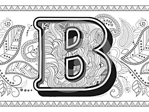 zentangle stylized alphabet letter b hand drawn alphabetical doodles in zentangle stylized