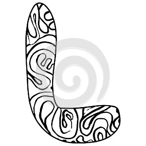 Zentangle stylized alphabet - letter L. vector illustration Black white hand drawn doodle, ethnic pattern