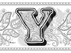 zentangle stylized alphabet letter y. handrawn alphabetical doodles in zentangle stylized