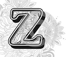 zentangle stylized alphabet letter z. hand drawn alphabetical doodles in zentangle stylized