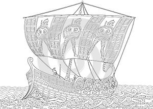 Zentangle stylized ancient greek galley photo