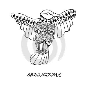 Zentangle stylized as a black bird. Hand drawn vector illustration isolated on white background. Vintage sketch for