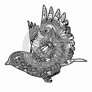 Zentangle stylized bird illustration. Hand Drawn doodle illustration isolated on white background.