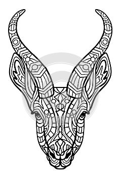 Zentangle stylized black antelope. Hand Drawn vector illustration. Books or tattoos with high details isolated on white