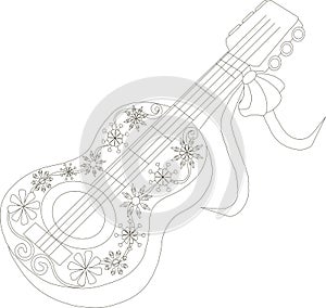 Zentangle, stylized black and white guitar, hand drawn, vector