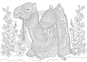 Zentangle stylized camel and flowers