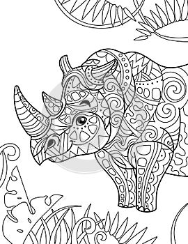 Zentangle stylized cartoon rhino rhinoceros , isolated on white background. Hand drawn sketch for adult antistress