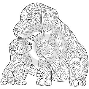 Zentangle stylized cat and dog