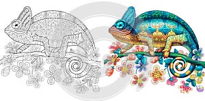 Zentangle stylized chameleon lizard