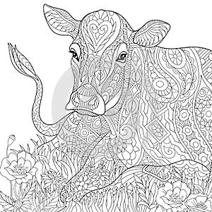 Zentangle stylized cow