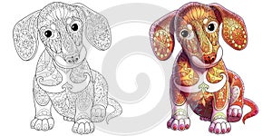 Zentangle stylized dachshund dog