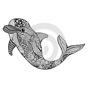 Zentangle stylized dolphin. Hand Drawn aquatic doodle vector ill