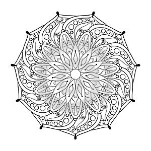 Zentangle stylized elegant round Indian Mandala.