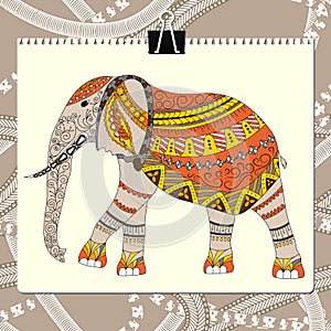 Zentangle stylized elephant. Animal collection. Hand drawn doodle. Ethnic patterned vector illustration. African, indian
