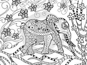 Zentangle stylized elephant in fantasy garden