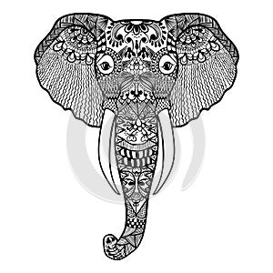 Zentangle stylized Elephant. Hand Drawn lace illustration