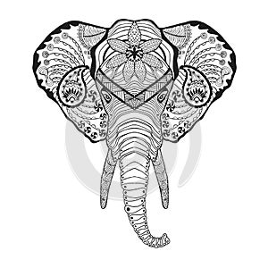 Zentangle stylized elphant head. Sketch for tattoo or t-shirt.