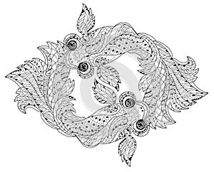 Zentangle stylized floral china fish doodle