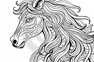 Zentangle stylized horse portrait close up. For adult antistress coloring page, print, emblem, logo or tattoo,design, decor, T-