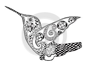 Štylizovaný kolibrík. skica tetovanie alebo 