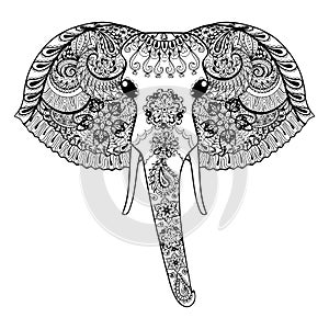 Zentangle stylized Indian Elephant. Hand Drawn paisley vector il