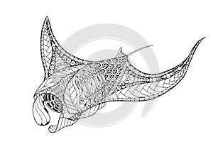 Zentangle stylized manta ray, mobula, devil fish.