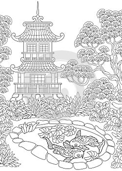 Zentangle stylized pagoda