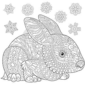 Zentangle stylized rabbit and snow